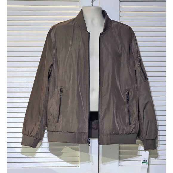 NWT Calvin Klein Men's Dark Tan Ribbed Collar Bomber Flight Jacket Sz Large 2763 - Picture 3 of 13